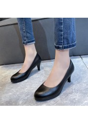 Rimocy Women Classic Office High Heels Pumps Black PU Leather Soft Ladies Work Shoes Spring Autumn Casual Single Shoes Woman