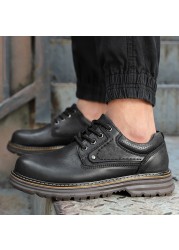 Genuine leather lace-up men casual shoes hand-stitched thick-soled mens shoes footwear business man formal shoes