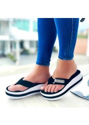 Plus size women's shoes 2021 rhinestone sponge platform sandals wedge slippers summer flip flops women flat beach slippers