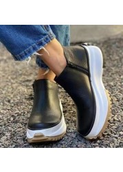 2021 autumn and winter new wedge thick heel bottom zipper ankle boots women platform leather shoes woman booties punk shoes