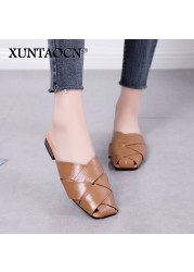 Flat Slides Mules Shoes Woman Summer Ladies Elegant Shoes Half Slippers Women's Shoes Lazy Zapatos Mujer