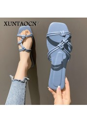 2022 Slippers women summer Korean version new square-toe flat-heel candy color fashion outer wear sandals slippers