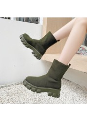 2021 Autumn Winter New Plus Size 43 Socks Boots Knitted Round Toe Short Boots Fashion Platform Woman Ankle Boot Mesh Breathable