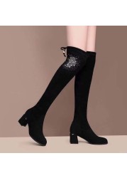 Black High Boots Plus Size Stretch Women's Boots Over-the-Knee Boots Platform Boots Over Boots Black Knee Boots 2021