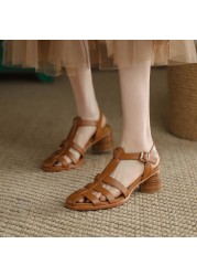 Newest Thick Heels Gladiator Sandals Women Spring Summer Rome Style Casual Party Pumps Genuine Leather Shoes Woman 2022