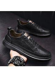 Shoes For Men 2022 Casual Leather Vulcanized Shoes Men's Leather Sneakers Comfortable Fashion Black Walking Vulcanized Sneakers Men