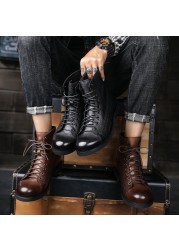 Men Boots Retro Style Ankle Boots PU Lace-up High Quality Casual Shoes Mens Shoes Wear-resistant Shoes For Men Motorcycle Boots