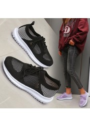 2022 Women Mesh Lace-up Sneakers Female Summer Vulcanized Mesh Breathable Sneakers Ladies New Flats Shoes Plus Size 43