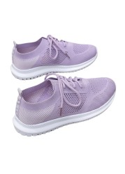 2022 spring sneakers women knitting soft vulcanized flat shoes platform lace-up mesh comfortable ladies casual shoes