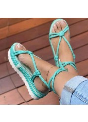 2022 Women Gladiator Flat Ankle Wrap Sandals Ladies Wedge Female Fashion Lace-up Shoes Women's Shoes Sandals Plus Size 43