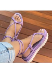 Summer new women's sandals thick-soled sponge cake hemp rope woven sandals ladies large size round toe female beach sandals