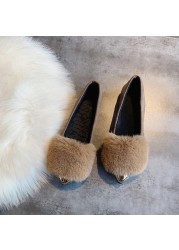 Shallow Mouth Women Autumn Fur Loafers Sneakers Female Plain Metal Pointed Toe Flats Women's Shoes