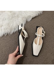 Lucifer Spring Autumn Ankle Strap Pumps Women 2022 New Med Heels Square Toe Shoes Woman Comfortable Soft Sole Sabatos De Mujer