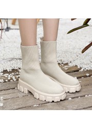 2021 autumn winter new women platform booties thick-soled shoes casual large size net red knitted short boots women botas de mujer