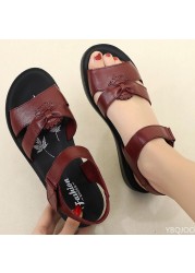 New Fashion Women Sandals Summer Shoes Woman Leather Flat Sandals Soft Female Shoes Comfortable Old Mother Sandals