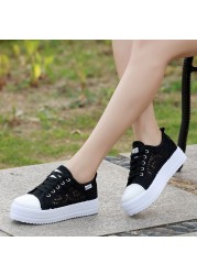 2022 spring and summer new thick-soled canvas shoes women's breathable mesh hollow boots all-match mesh shoes women