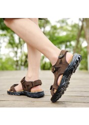 summer men's shoes soft breathable men sandals genuine leather outdoor sandals men roman summer beach sandals large size 38-46