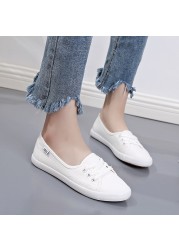 Women Lace Up Canvas Flat Autumn Loafers Female Breathable Solid Comfortable Lazy Shoes Ladies Fashion Sneakers Casual Shoes