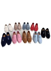 luxury designer women high quality LP walking lamb suede loafers round toe man soft sole comfortable drive flat shoes unisex