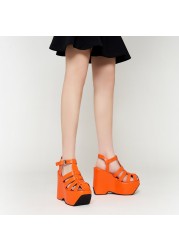 2022 New Summer Hollow Roman Sandals Ladies Thick Bottom Platform Wedge Heel Women's Shoes Black White Purple Orange Big Size 43