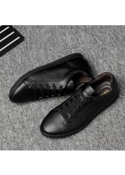 Simple black sneakers leather shoes men white sneakers male flat shoes soft sole breathable men's shoes