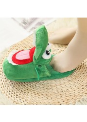 Cotton slippers female autumn and winter cartoon Kawaii cute frog plush warm shoes non-slip indoor confinement home shoes