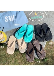 INS fashion summer flip flops for women outdoor leisure slippers square head platform flip flops solid color beach shoes sandals