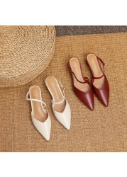 REAVE cat genuine leather women sandals pointed toe strange heel shallow buckle strap elegant size 34-40 red white summer S3660