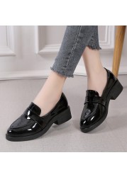 Rimocy Patent Leather Loafers Women 2022 Spring Slip On Thick Heel Casual Shoes Classic Black Soft Bottom Office Lady Shoes