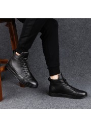Big Size38-48 Spring Autumn Winter Warm Boots High Top Genuine Leather Men Casual Shoes Men 2019 Fashion Lace-up Flat Sneakers