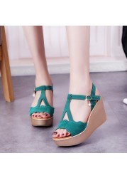 Summer new platform sandals women thick-soled wedge heel fish mouth women's shoes high heels plus size flat sandals women