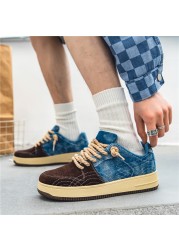 Spring Autumn Men Canvas Shoes Denim Vintage Patchwork Men Skateboard Casual Sneakers Lace Up Formal Shoes Student Men's Shoes