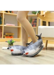 New winter super shark shape funny shoes for men and women warm soft bottom 2021 home indoor floor fish furry winter slippers