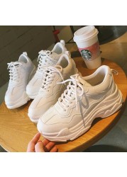 New White Women's Shoes Chunky Sneakers For Women Lace-up White Vulcanize Shoes Fashion Casual Outdoor Platform Sneakers