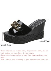 Chain High Heels Slippers Women Wedding Shoes Summer 2022 White Black Platform Wedges Slides Ladies Beach Slippers