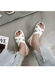 2021 summer flat sandals women retro cross braided buckle beach roman shoes sandals women open toe sandals women sandals