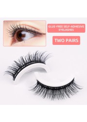 2 Pairs - Reusable Self Adhesive False Eyelashes Glue Free Fake Eye Lashes Easy To Wear Fluffy Eyelash Extension Makeup Tool