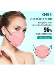 قناع الوجه KN95 Mascarillas FPP2 للبالغين من Morandi ffp2fan مكون من 5 طبقات قناع الوجه المعتمد بالتهوية FFP2 قناع الفم المتنفس KN95 لون