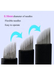 100pcs Black Lamina Microblading Needles 0.18mm U Shape 18 Pins Blades 12 14 16 21 Pin Tattoo Needles For Permanent Makeup Pen