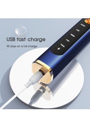 [ZS] Gold Button 5 Modes USB Charger Replacement 8 Brushes Heads Smart Timer Dental Dental For Adult Sonic Electric Toothbrush