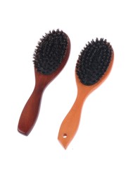 Natural boar bristle hair brush for women men baby soft bristles hair brush thin and fine restore shine texture wooden handle