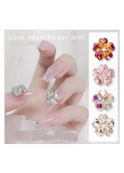 10pcs/lot 3D Nail Art Love Hearts Flowers Shapes AB Side Rhinestones Nail Tips Decorations