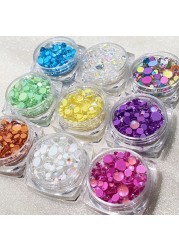 White 1 Box Candy Colors Mixed Size Mermaid Glass Round Crystal Beads AB Nail Art Flat Rhinestones Embellishments