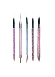 Nail Art Pen 2 in 1 Double Ends Dotting Drawing Painting Carving Dotting Pen Flat Fan Liner Acrylic Gel Brush Set