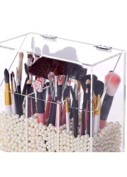 Pearl Clear Acrylic Cosmetic Brush Holder Transparent Container Dustproof Beauty Tools Makeup Organizer Pen Storage Box