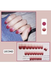 24pcs False Nails With Designs Nail Art Decoration Stickers Long Lasting Reusable Nail Tips Fake Nails Decals For Women DL