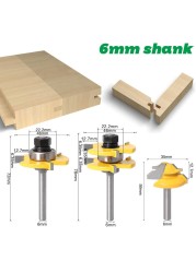 3 قطعة 6 مللي متر 1/4 عرقوب عالية الجودة اللسان و الأخدود مشترك الجمعية راوتر بت 1 قطعة 45 درجة قفل ميتري الطريق بت أدوات النجارة