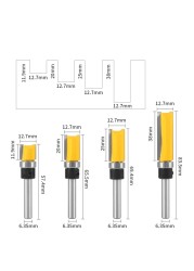 NXWIND 4pcs 1/4 Shank D1/2 Template Trim Pattern Router Bit Woodworking Milling Cutter for Flush Cleaning