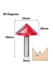 XCAN - Wood Router Bit, Shank 8mm, V Shape, 3D Engraving Drill Bit, 90 Degree, Carbide End Mill Diameter 22 32mm, Wood Milling Cutter