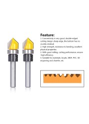 Hampton Mills Wood Cutter 6mm 1/4'' Shank V Groove Bit with Guided Bearing for Woodworking Mining Tools Carbide Router Bits